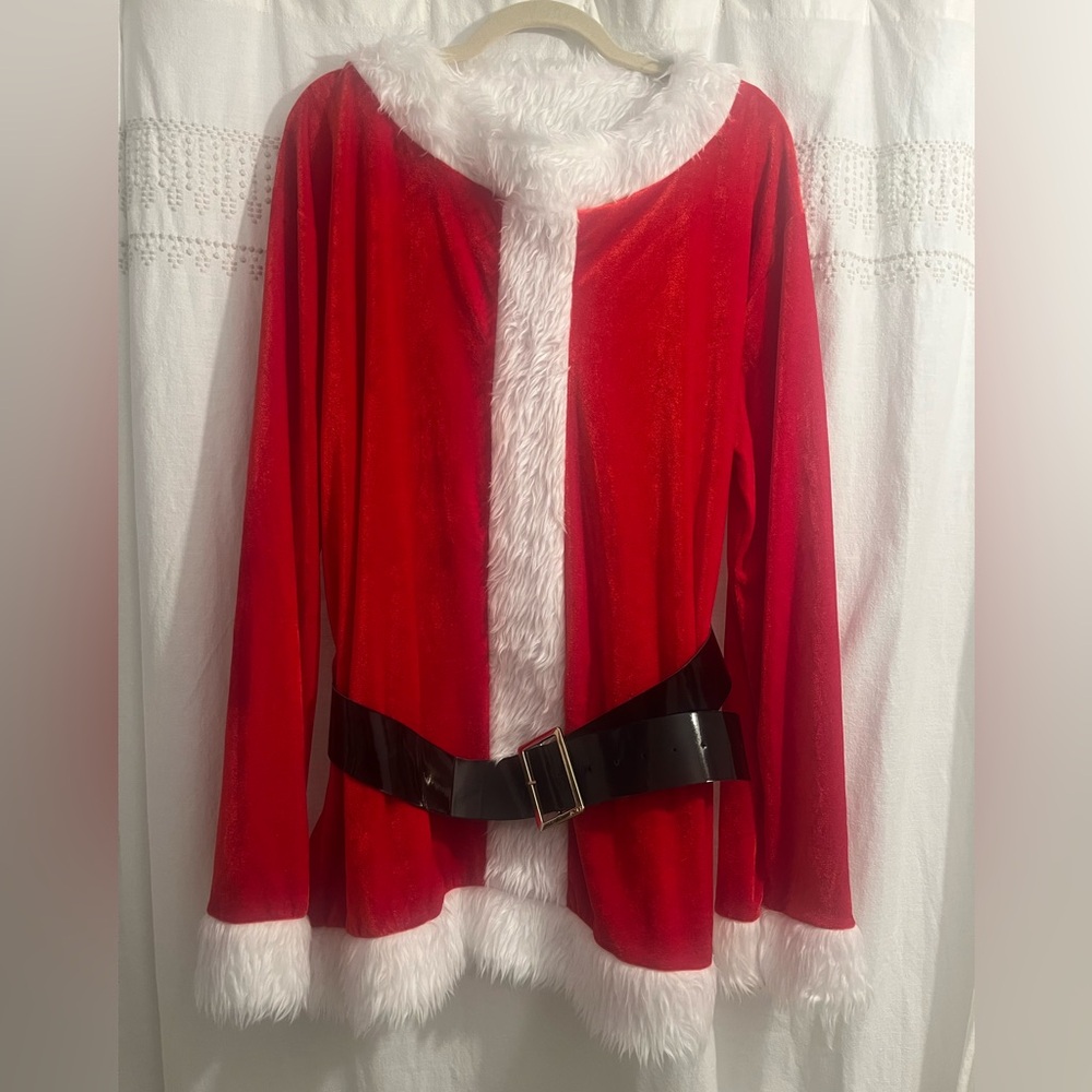Velvet Red & White Santa Costume with Belt, One Size